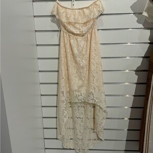 Bongo Cream Strapless Lace High low Dress